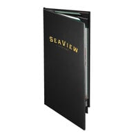 Menu Solutions CD940BA Chadwick Collection 4 1/4" x 11" Customizable Leather-Like 4 View Booklet Menu Cover