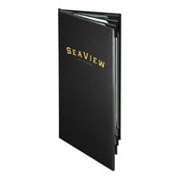 Menu Solutions CD960BA Chadwick Collection 4 1/4" x 11" Customizable Leather-Like 6 View Booklet Menu Cover