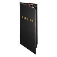 Menu Solutions CD940BD Chadwick Collection 4 1/4" x 14" Customizable Leather-Like 4 View Booklet Menu Cover