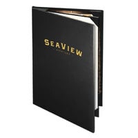Menu Solutions CD940B Chadwick Collection 5 1/2" x 11" Customizable Leather-Like 4 View Booklet Menu Cover