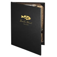 Menu Solutions CD920D Chadwick Collection 8 1/2" x 14" Customizable Leather-Like 2 View Booklet Menu Cover