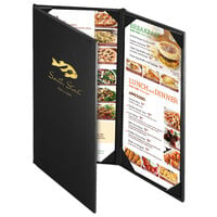 Menu Solutions CD930BA Chadwick Collection 4 1/4" x 11" Customizable Leather-Like 3 View Continuous Menu Cover