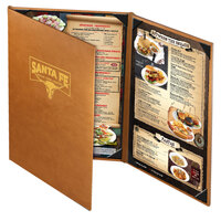 Menu Solutions BEL55C Bella Collection 4 1/4" x 8 1/2" x 11" Customizable Soft Leather-Like 3 View Gatefold Continuous Menu Cover