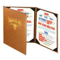 Menu Solutions BEL30A Bella Collection 5 1/2" x 8 1/2" Customizable Soft Leather-Like 3 View Continuous Menu Cover