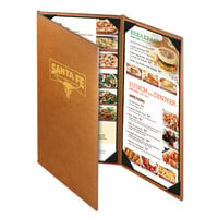 Menu Solutions BEL30BA Bella Collection 4 1/4" x 11" Customizable Soft Leather-Like 3 View Continuous Menu Cover