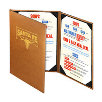 Menu Solutions BEL30B Bella Collection 5 1/2" x 11" Customizable Soft Leather-Like 3 View Continuous Menu Cover