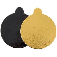 Enjay .045-314RTGB 3 1/4" Black and Gold Reversible Round Single Serve Dessert Board with Tab - 10/Pack