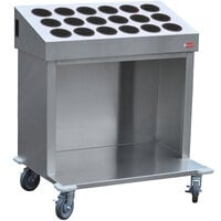 Steril-Sil CRT36-18RP-BLACK 36" Open Base Stainless Steel Silverware / Tray Cart with 18 Black Silverware Cylinders