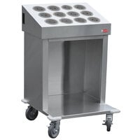 Steril-Sil CRT24-12RP-GRAY 24" Open Base Stainless Steel Silverware / Tray Cart with 12 Gray Silverware Cylinders