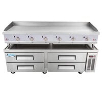 Cooking Performance Group 72GTRBNL 72" Gas Countertop Griddle with Thermostatic Controls and 72", 4 Drawer Refrigerated Chef Base - 180,000 BTU