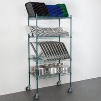 Regency 24 inch x 36 inch Green Epoxy Drying Rack 4-Shelf Kit with 64 inch Posts and Casters - 1 1/4 inch Slots