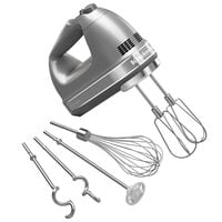 KitchenAid KHM926CU Contour Silver 9 Speed Hand Mixer with Stainless Steel Turbo Beaters, Pro Whisk, Dough Hooks, and Blending Rod - 120V