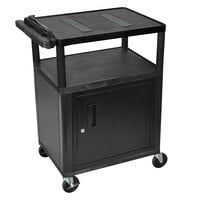 Luxor LE34C-B Black 2 Shelf A/V Cart with Electrical Assembly and Locking Cabinet - 24" x 18" x 35 1/4"
