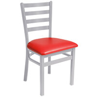 BFM Seating Lima Silver Mist Steel Side Chair with 2" Red Vinyl Seat