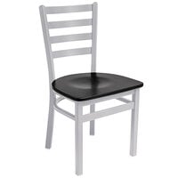 BFM Seating Lima Silver Mist Steel Side Chair with Black Wooden Seat