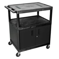 Luxor LE40C-B Black 2 Shelf A/V Cart with Electrical Assembly and Locking Cabinet - 32" x 24" x 40 1/4"