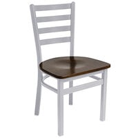 BFM Seating Lima Silver Mist Steel Side Chair with Walnut Wooden Seat