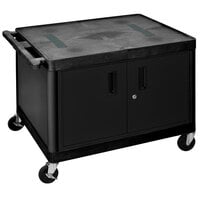 Luxor LE27C2-B Black 2 Shelf A/V Cart with Electrical Assembly and Locking Cabinet - 32" x 24" x 27"