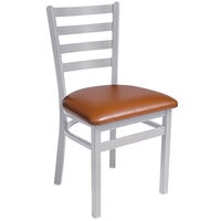 BFM Seating Lima Silver Mist Steel Side Chair with 2" Light Brown Vinyl Seat