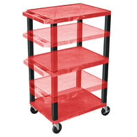Luxor WT1642RE-B Red Tuffy 3 Shelf Adjustable Height A/V Cart with Black Legs - 18" x 24"