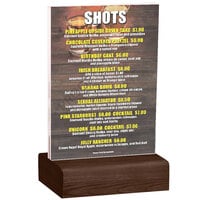 Menu Solutions WBCL-B 5" x 7" Clear Acrylic Table Tent with Solid Walnut Wood Base