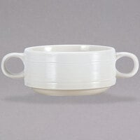 Luzerne Manhattan by Oneida 1880 Hospitality L5650000791 8.13 oz. Warm White Porcelain Soup Cup with Handles - 24/Case