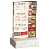 Menu Solutions WBCL-A 4" x 6" Clear Acrylic Table Tent with Solid White Wash Wood Base