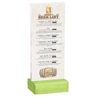 Menu Solutions WBCL-BA 4 1/4" x 11" Clear Acrylic Table Tent with Solid Lime Wood Base