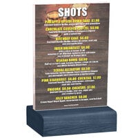 Menu Solutions WBCL-B 5" x 7" Clear Acrylic Table Tent with Solid Denim Wood Base