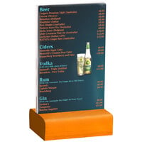 Menu Solutions WBCL-A 4" x 6" Clear Acrylic Table Tent with Solid Mandarin Wood Base