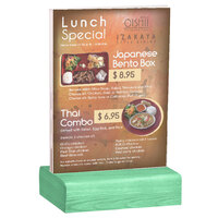 Menu Solutions WBCL-E 5 1/2" x 8 1/2" Clear Acrylic Table Tent with Solid Washed Teal Wood Base