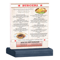 Menu Solutions WBCL-C 8 1/2" x 11" Clear Acrylic Table Tent with Solid Denim Wood Base