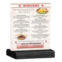 Menu Solutions WBCL-C 8 1/2" x 11" Clear Acrylic Table Tent with Solid Black Wood Base