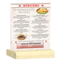 Menu Solutions WBCL-C 8 1/2" x 11" Clear Acrylic Table Tent with Solid Natural Wood Base