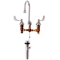 T&S B-0868-04L Deck Mounted Medical Lavatory Faucet with 5 1/2" Rigid Gooseneck, Pop Up Drain, 4" Wrist Action Handles, 12" Adjustable Centers, and Rosespray ADA Compliant