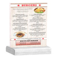Menu Solutions WBCL-C 8 1/2" x 11" Clear Acrylic Table Tent with Solid White Wash Wood Base