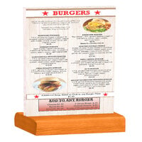Menu Solutions WBCL-C 8 1/2" x 11" Clear Acrylic Table Tent with Solid Mandarin Wood Base