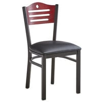 Lancaster Table & Seating Black Finish Side Chair with Black Vinyl Seat and Mahogany Wood Back