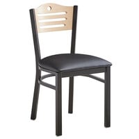 Lancaster Table & Seating Black Finish Side Chair with Black Vinyl Seat and Natural Wood Back
