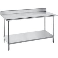 Advance Tabco SKG-306 30" x 72" 16 Gauge Super Saver Stainless Steel Commercial Work Table with Undershelf and 5" Backsplash