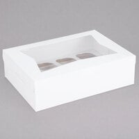 Baker's Mark 14" x 10" x 4" White Window Cupcake / Muffin Box with 12 Slot Reversible Insert - 10/Pack
