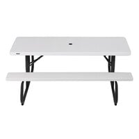 Lifetime 80215 30 inch x 72 inch Rectangular White Plastic Folding Picnic Table with Attached Benches
