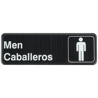 Tablecraft 394566 Men's / Caballeros Restroom Sign - Black and White, 9" x 3"