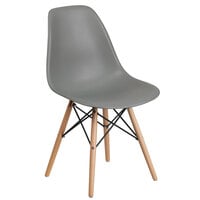 Flash Furniture FH-130-DPP-GY-GG Elon Series Moss Gray Plastic Accent Side Chair with Wood Base