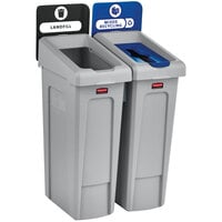 Rubbermaid 2007914 Slim Jim 2-Stream Rectangular Recycling Station Kit with Open and Mixed Recycling Lids