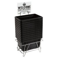 Regency Black 16 3/4" x 11 13/16" Plastic Grocery Market Shopping Baskets with Stand and Sign