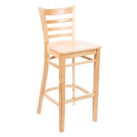 Lancaster Table & Seating Natural Finish Wood Ladder Back Bar Stool with Natural Wood Seat - Detached Seat