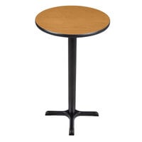 Lancaster Table & Seating Bar Height Table with 24" Round Reversible Walnut / Oak Table Top and Cross Cast Iron Base Plate