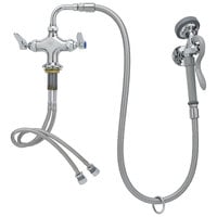T&S B-0160 Deck Mounted Pre-Rinse Faucet with Flex Inlets, 90 Degree Swivel, 44" Hose, and Wall Hook