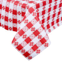 Intedge 25 Yard Roll 52" Wide Red Gingham Vinyl Table Cover with Flannel Back
